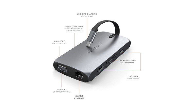Багатопортовий адаптер Satechi Aluminum USB-C On-the-Go Multiport Adapter Space Grey (ST-UCMBAM)