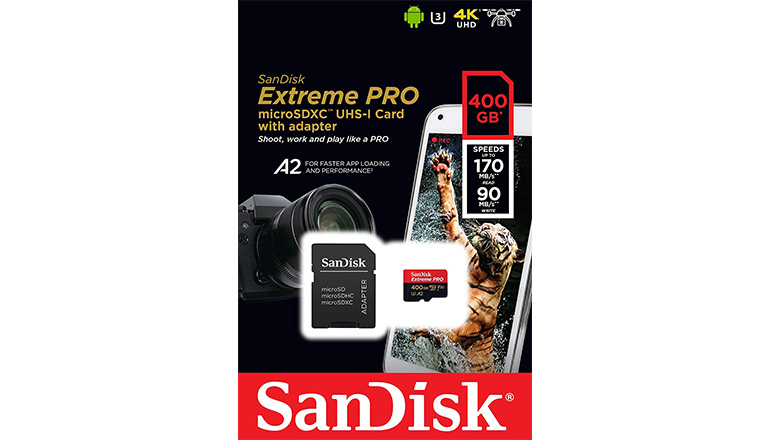 SanDisk Extreme Pro Micro SDXC UHS-I U3 A2 V30 Memory Card and Adapter (400GB)