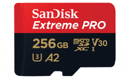 SanDisk 256GB microSDXC C10 UHS-I U3 R170/W90MB/s Extreme Pro V30 + SD адаптер (SDSQXCY-256G-GN6MA)