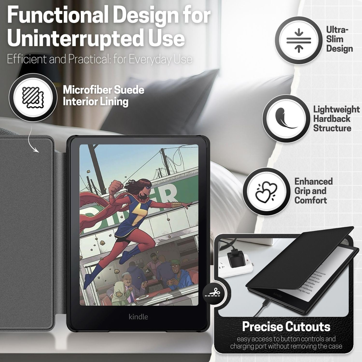 TNP Case for Kindle Paperwhite 12th Generation 2024 or Kindle Colorsoft SE Black v1