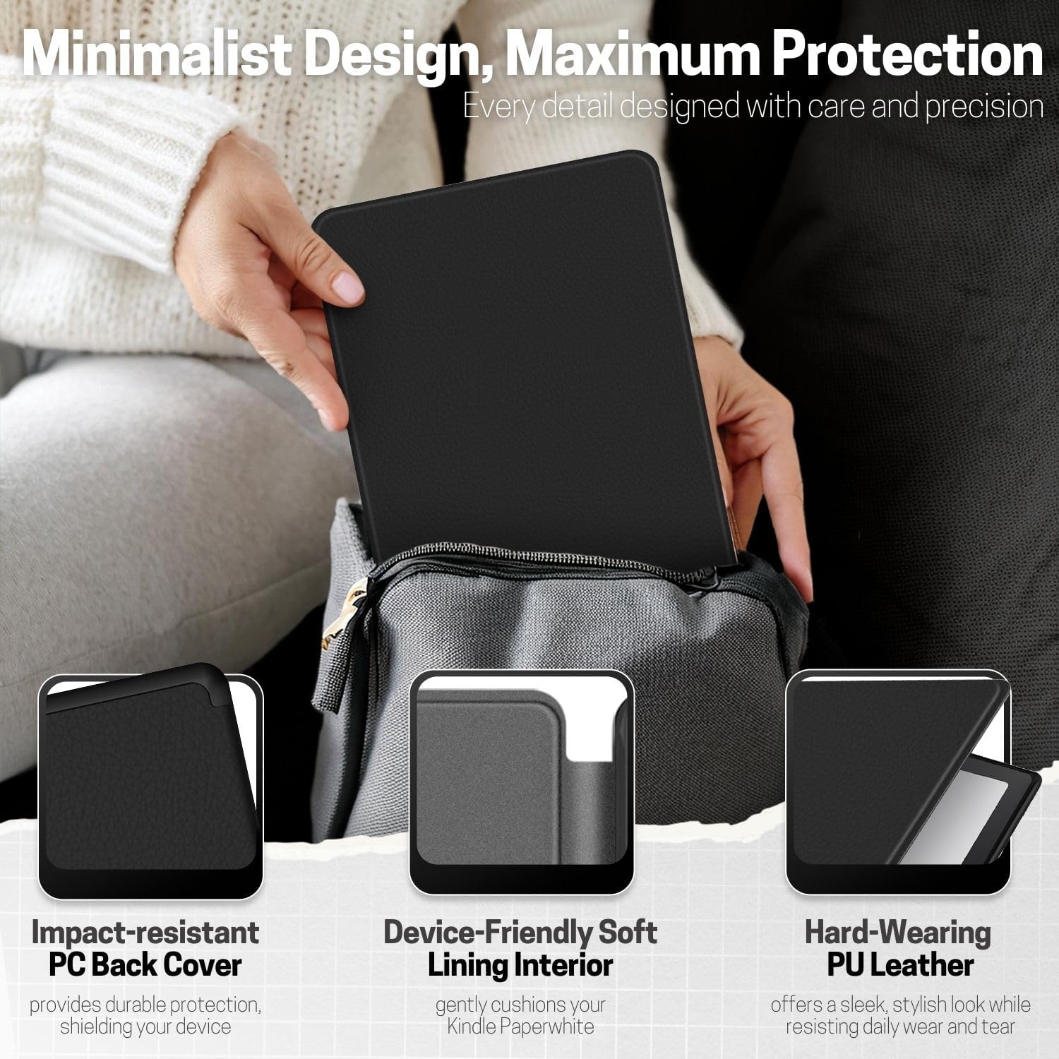 TNP Case for Kindle Paperwhite 12th Generation 2024 or Kindle Colorsoft SE Black v4