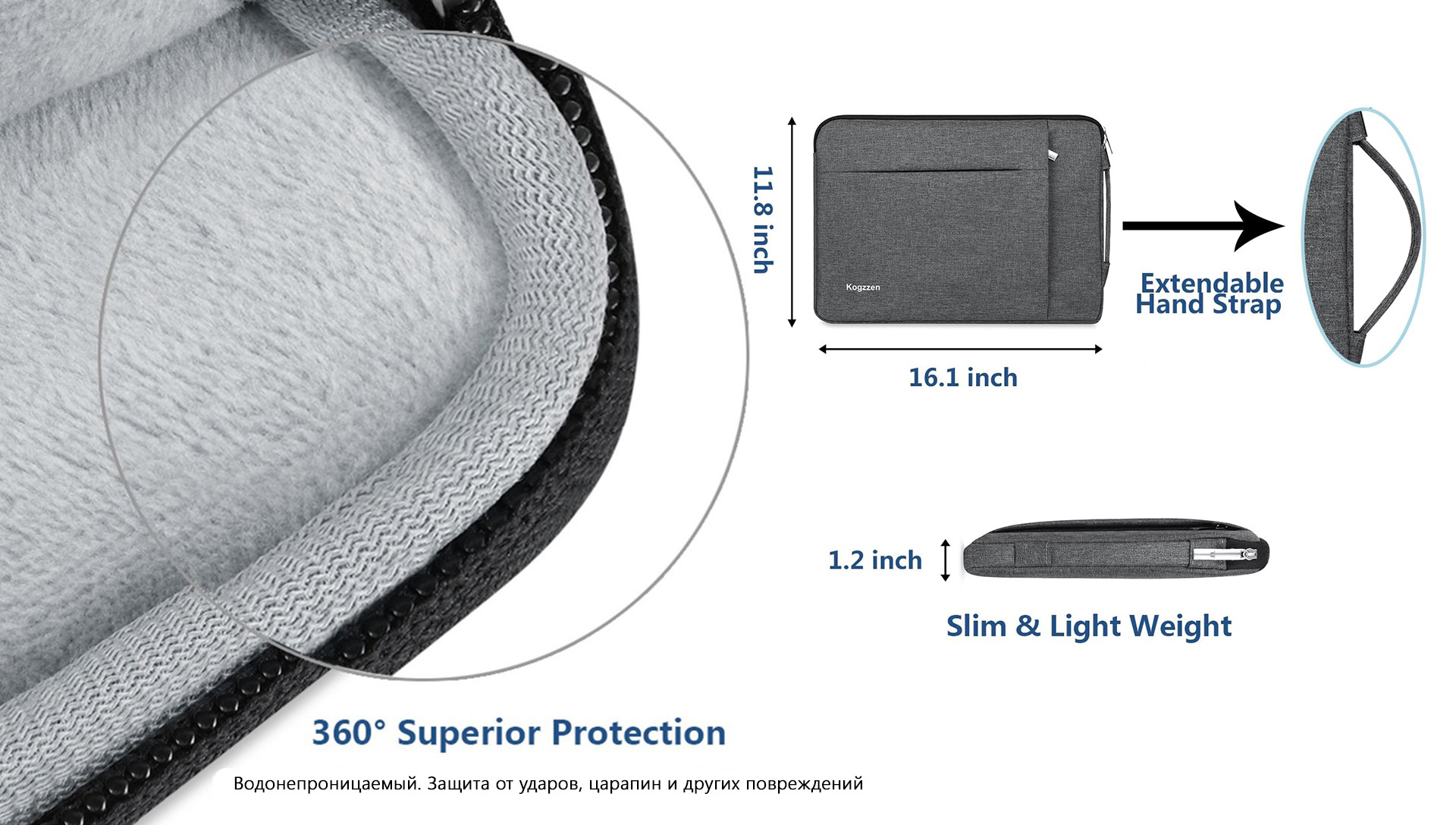 Ударопрочная и легкая сумка-чехол с водонепроницаемым покрытием предназначен для защиты ноутбука 360°